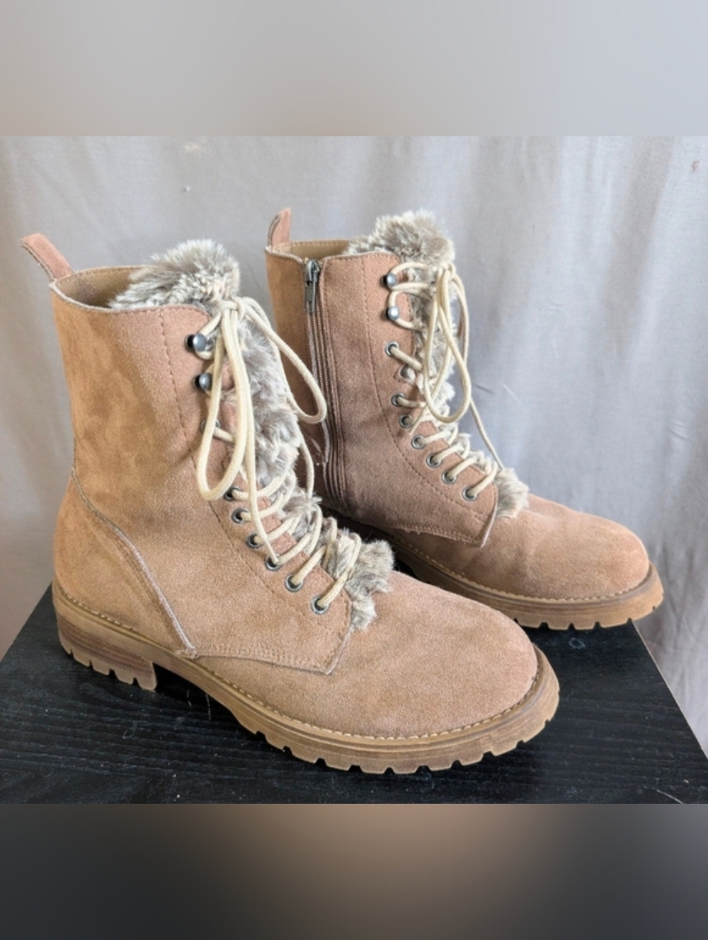 Size 11 Faux Suede Combat Style Boots-EUC